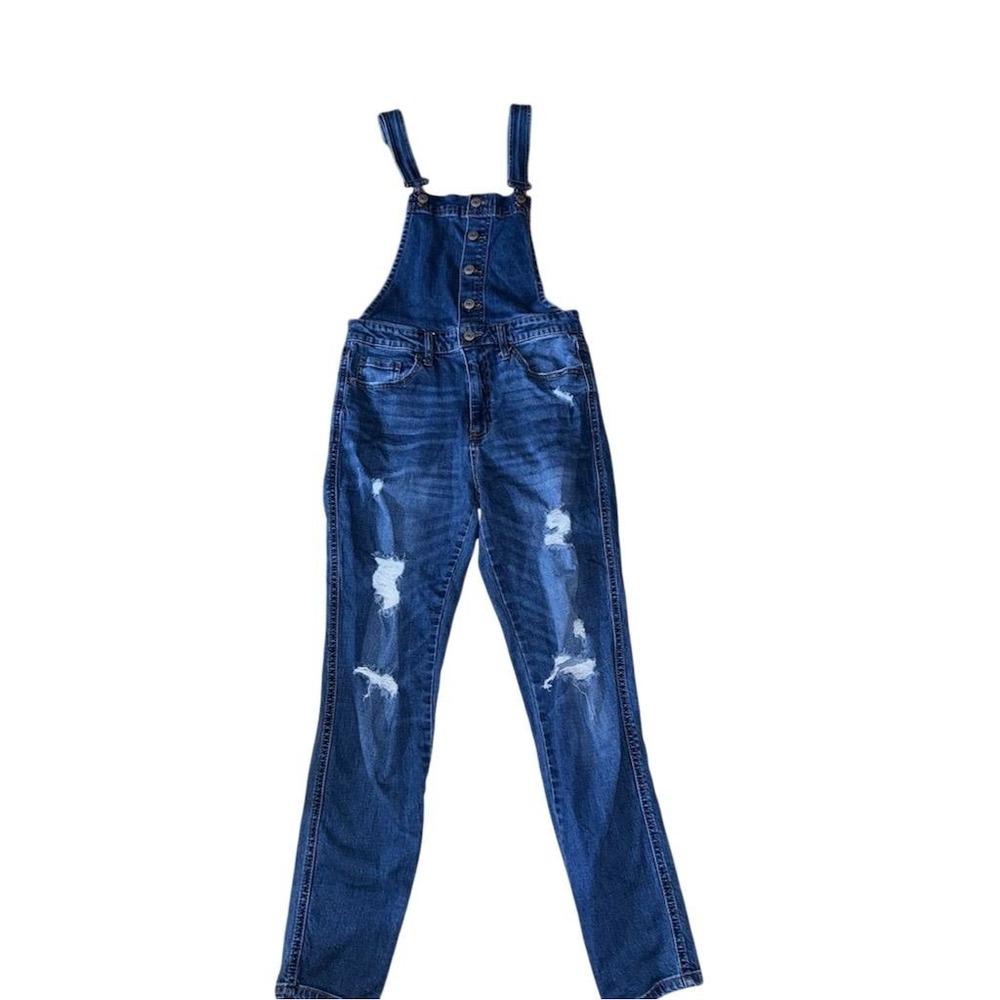 Aeropostale Distressed Denim fitted Overalls Blue Kids Size 10 girls high rise